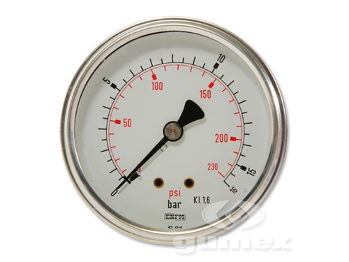 Glyzerin-Manometer mit dem Anschluss hinten, 63mm, Außengewinde G 1/4", 0-16bar, -40°C/+60°C, 